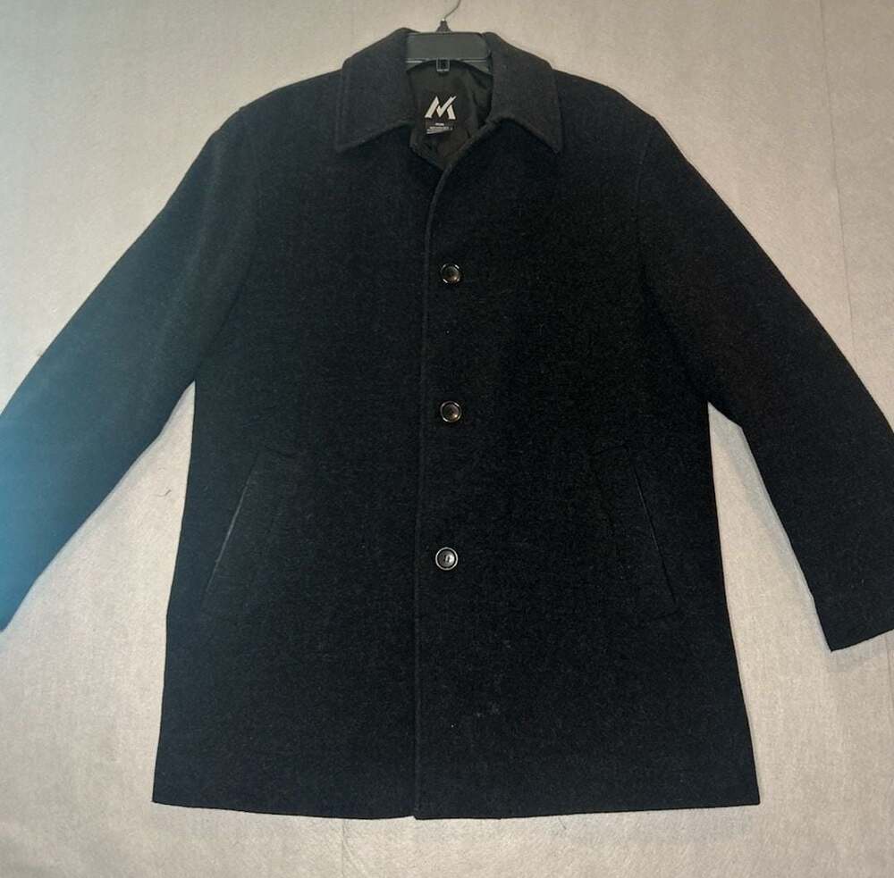 G-III Apparel Wool Blend Car Coat Size M Black Lambskin Trim